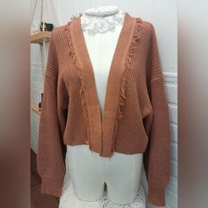 Rust Open-Front Knit Cardigan Sweater